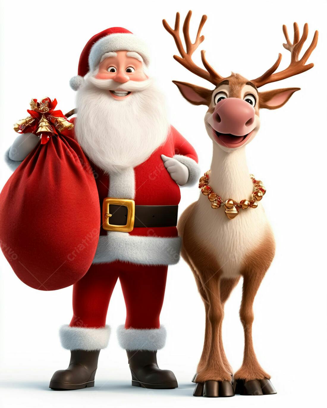 Papai Noel e Rena Natalinos Ilustração 3D