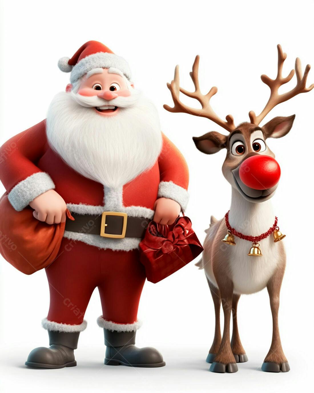 Papai Noel e rena natalinos ilustração 3D
