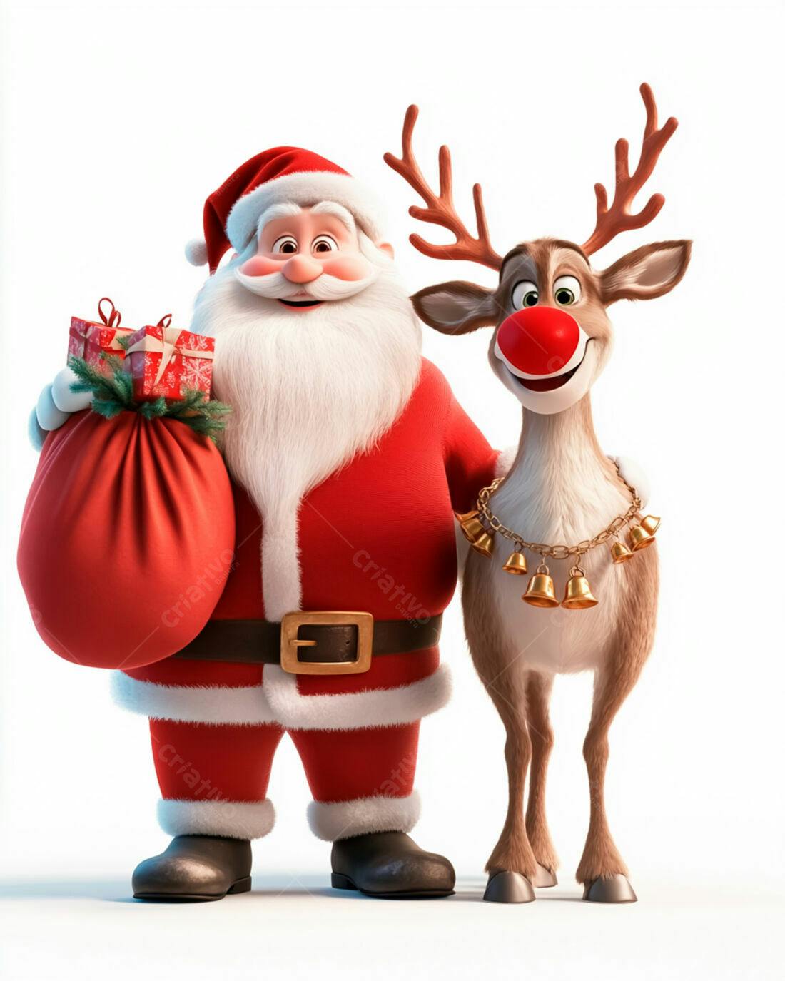 Papai Noel e rena Natal animados