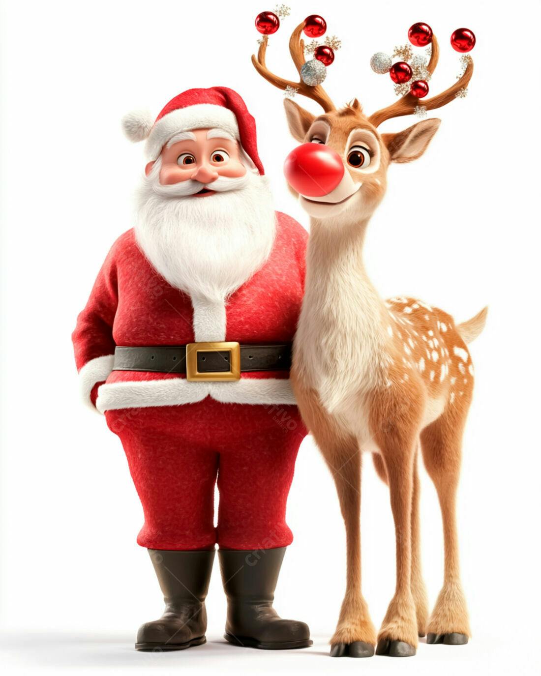 Papai Noel e rena natalina ilustração 3D