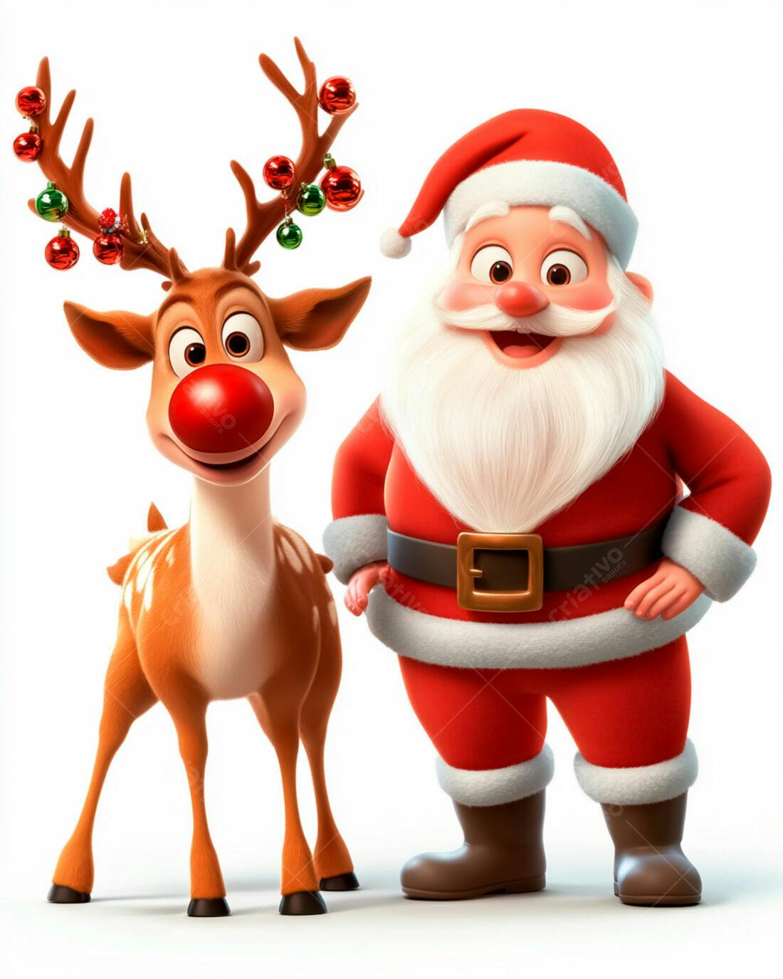 Papai Noel e rena Natalinos ilustração 3D