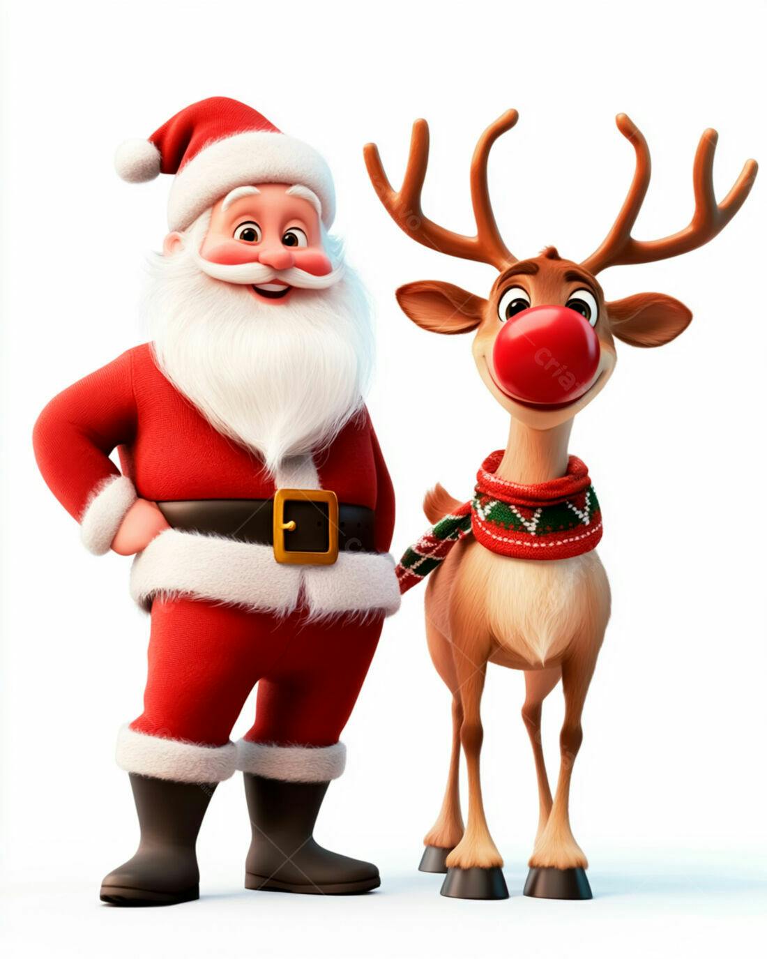 Papai Noel e rena natalinos ilustração 3D