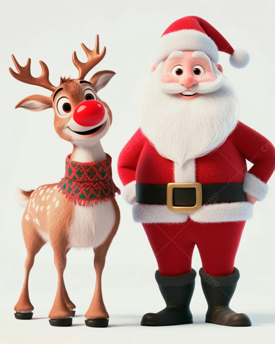 Papai Noel e rena natalinos ilustração 3D
