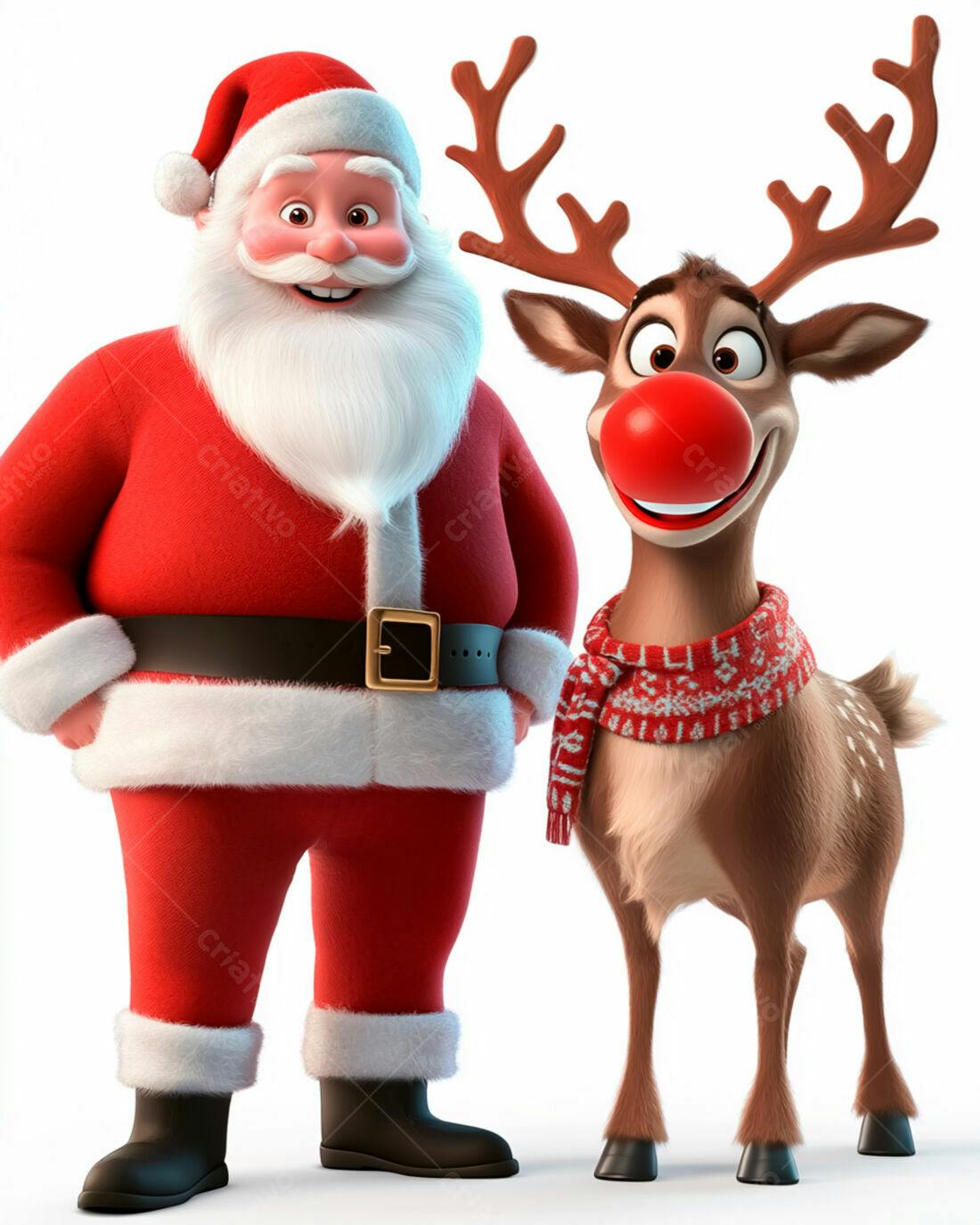 Papai Noel e Rena Natalinos Alegres