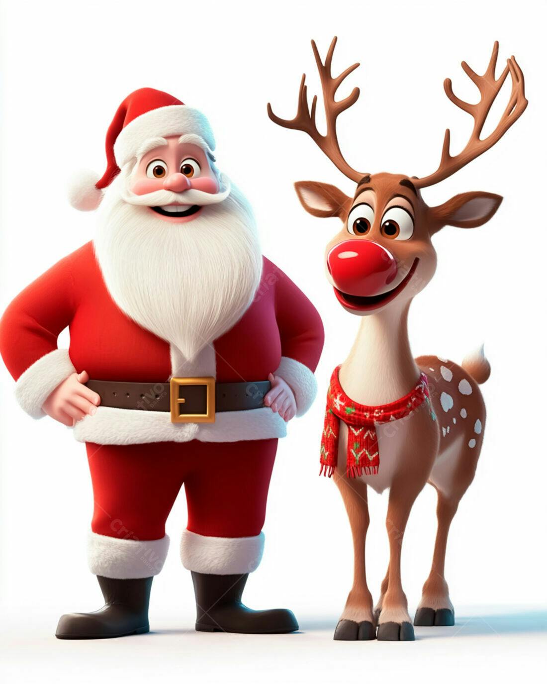 Papai Noel e Rena Natalinos desenho 3D