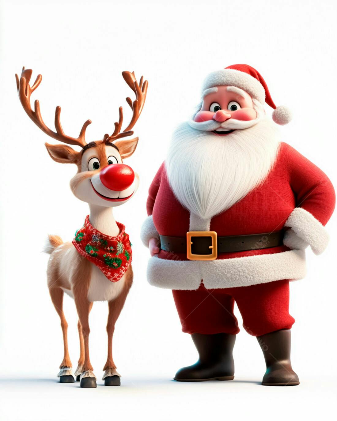 Papai Noel e rena natalinos ilustração 3D
