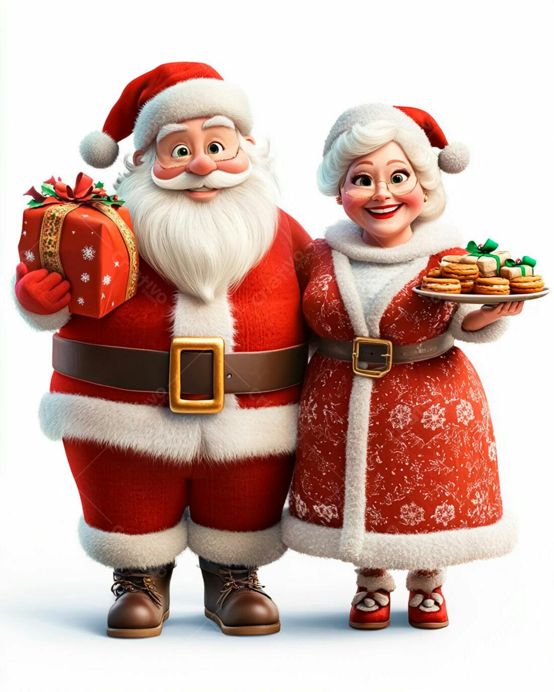 Papai Noel e Mamãe Noel Natal presentes doces