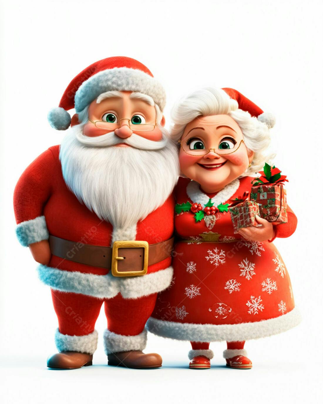 Papai Noel e Mamãe Noel com presentes Natal