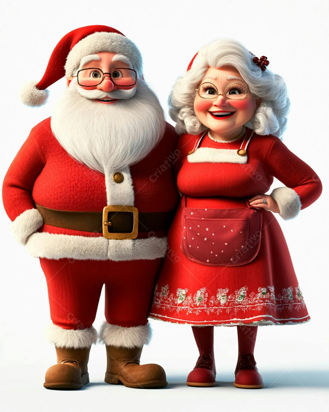 Papai Noel e Mamãe Noel Natalino Ilustração 3D