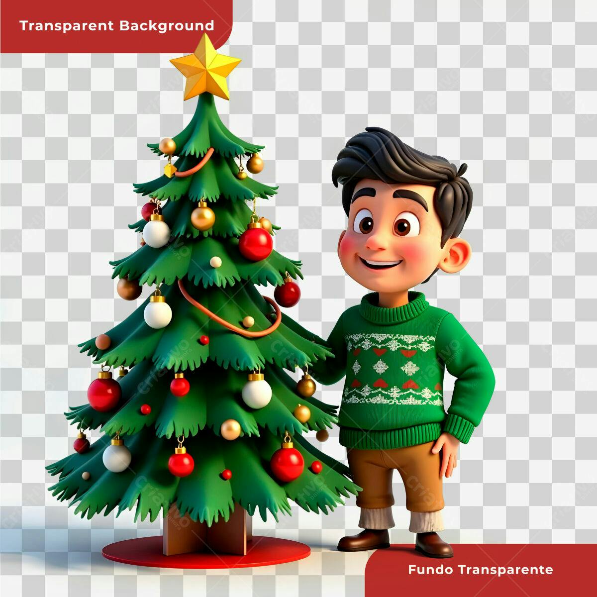 Personagem Natalino com Árvore de Natal PSD Editável