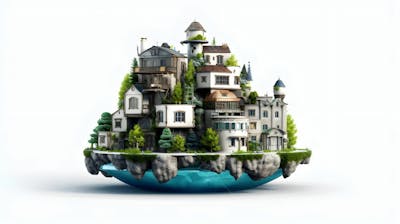  Renderização 3D do modelo de casa isolado com fundo branco