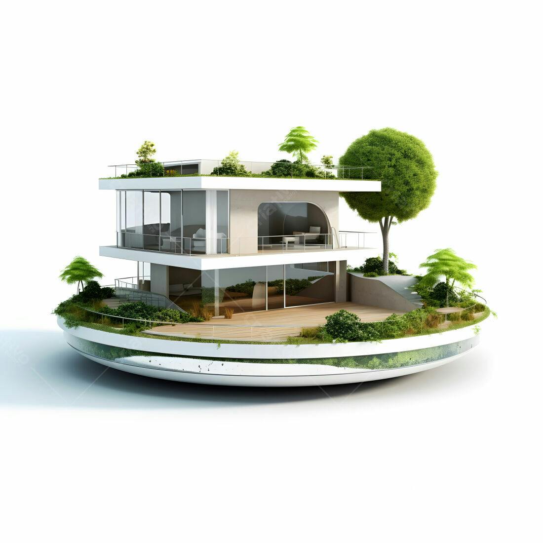 Casa moderna sustentável em ilha flutuante