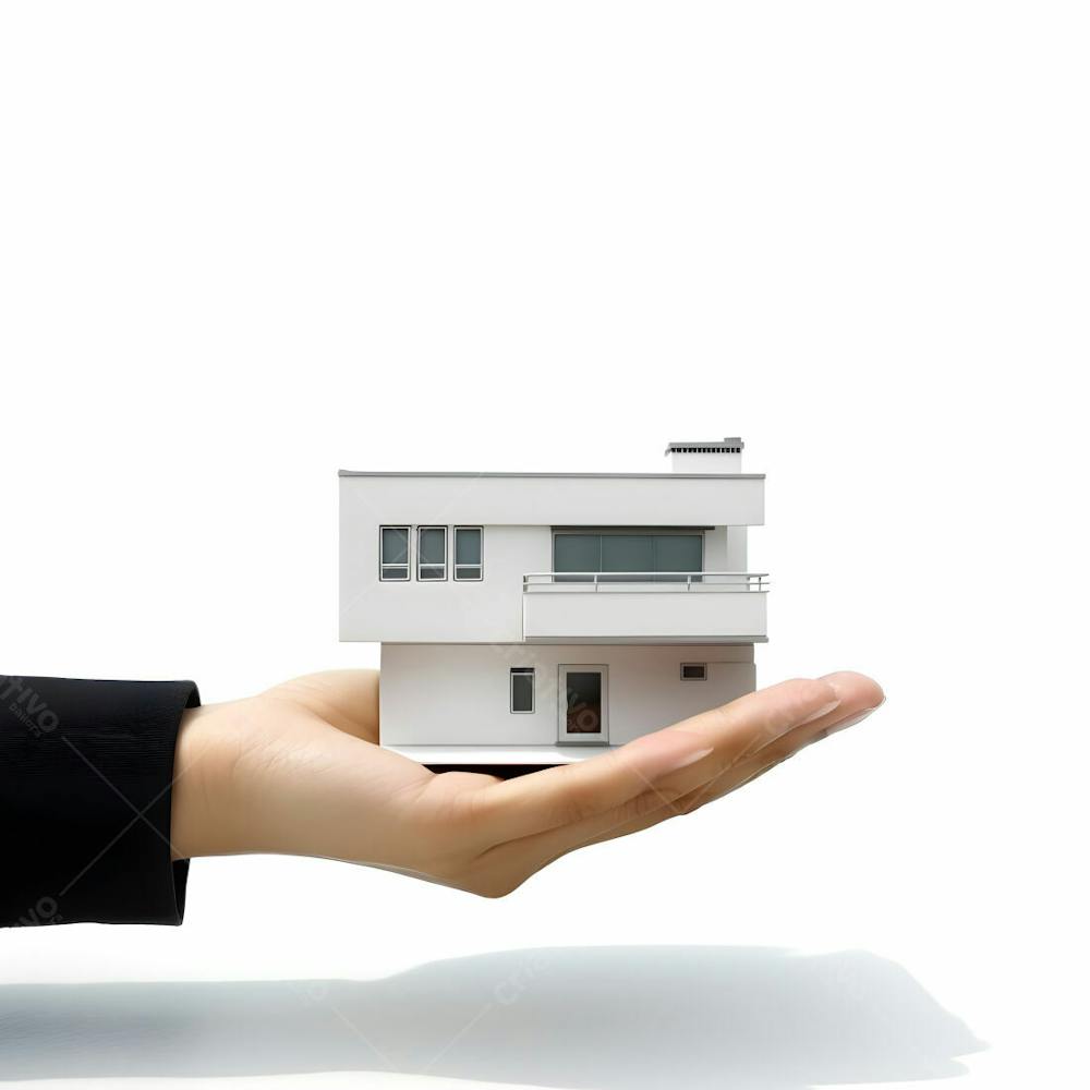  Mão segurando imóveis de casa e modelo de propriedade