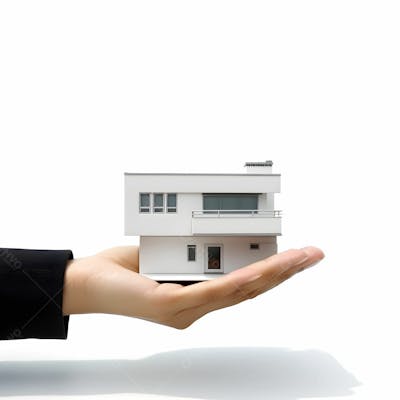  Mão segurando imóveis de casa e modelo de propriedade