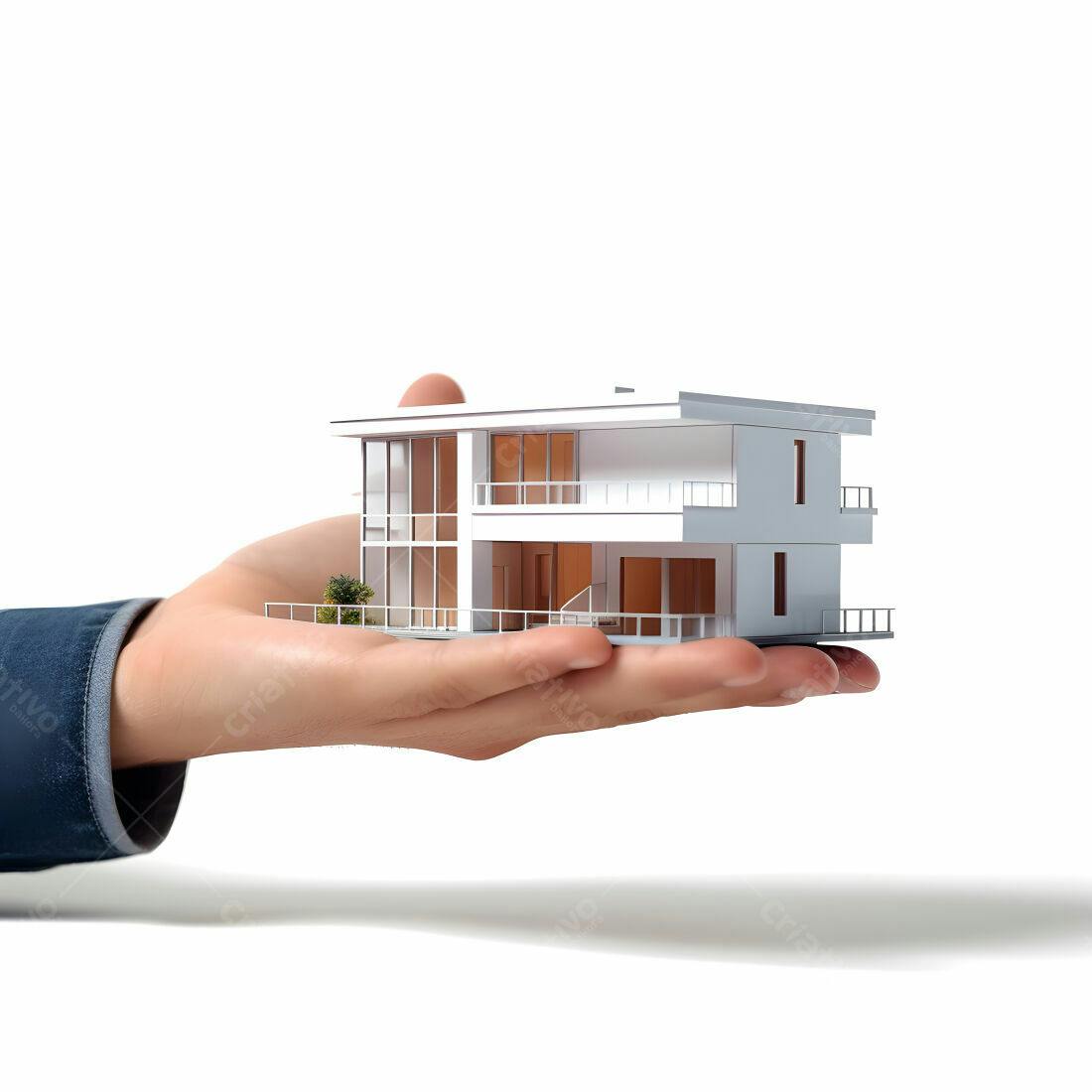 Casa moderna em maquete na mão