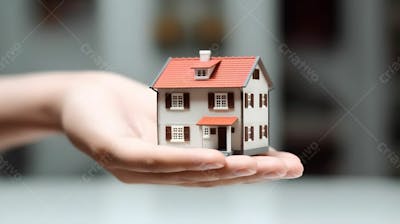  Mão segurando imóveis de casa e modelo de propriedade