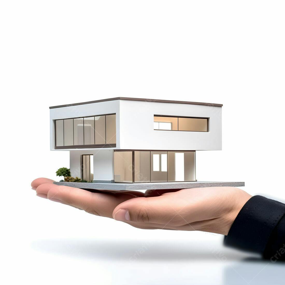 Casa moderna em miniatura na mão