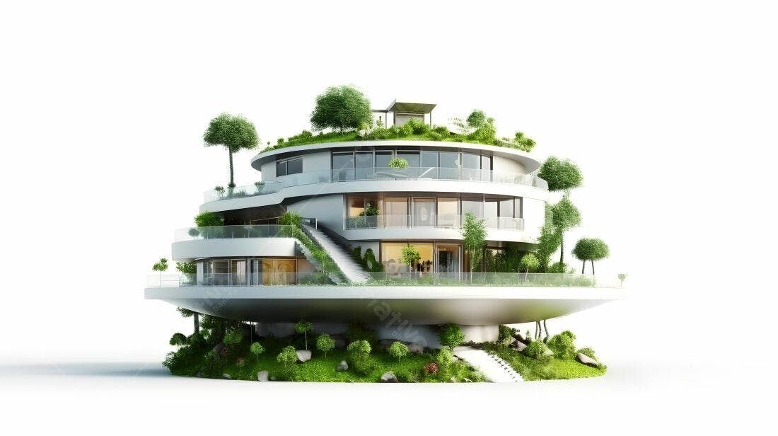 Casa ecológica circular com jardins