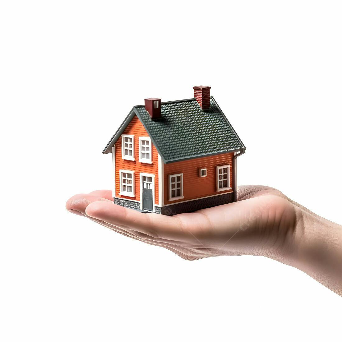 Casa modelo laranja em mão