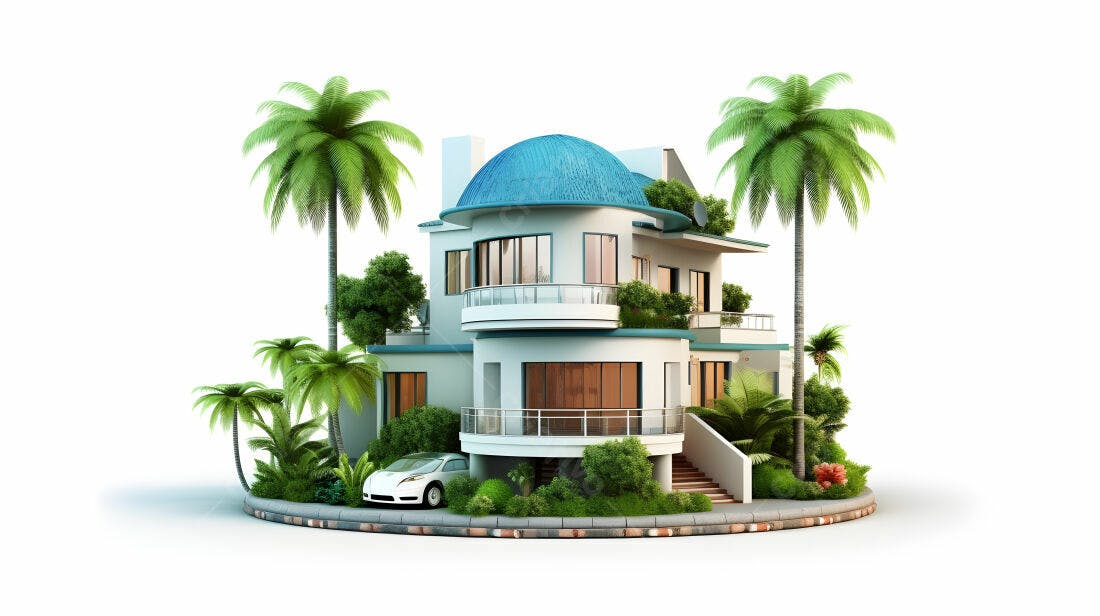 Casa moderna tropical com piscina e palmeiras