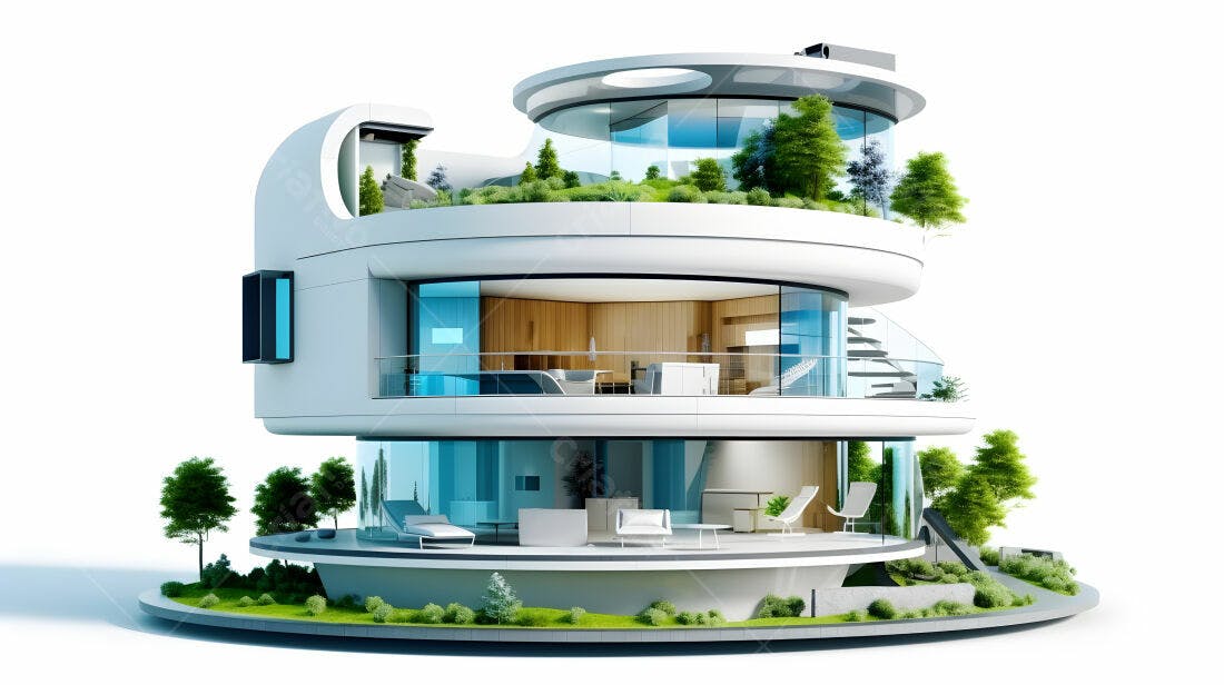 Casa futurista ecológica com terraços