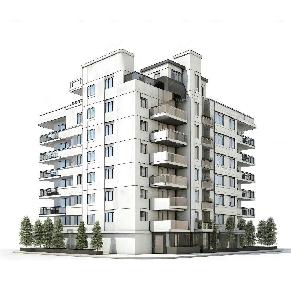 Prédio residencial branco moderno com varandas