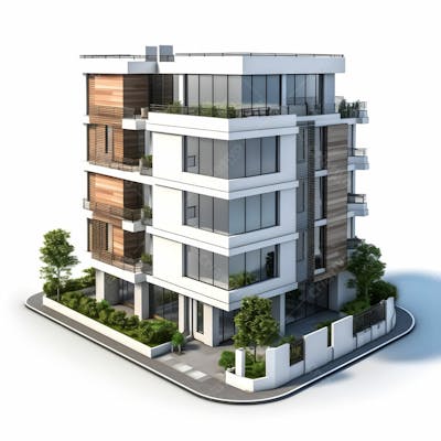 Edifício com arquitetura moderna em estilo 2d com fundo branco