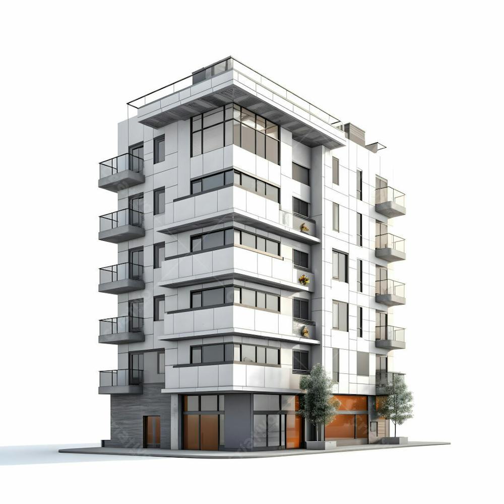 Edifício com arquitetura moderna em estilo 2d com fundo branco