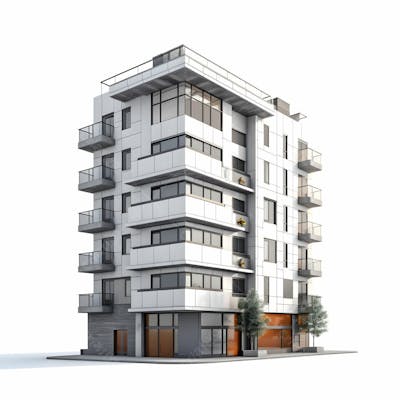 Edifício com arquitetura moderna em estilo 2d com fundo branco