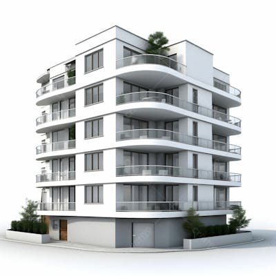 Edifício com arquitetura moderna em estilo 2d com fundo branco