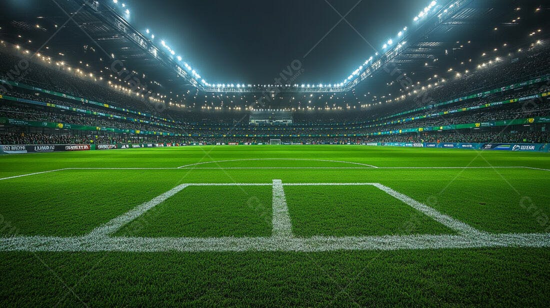 Campo de futebol iluminado à noite