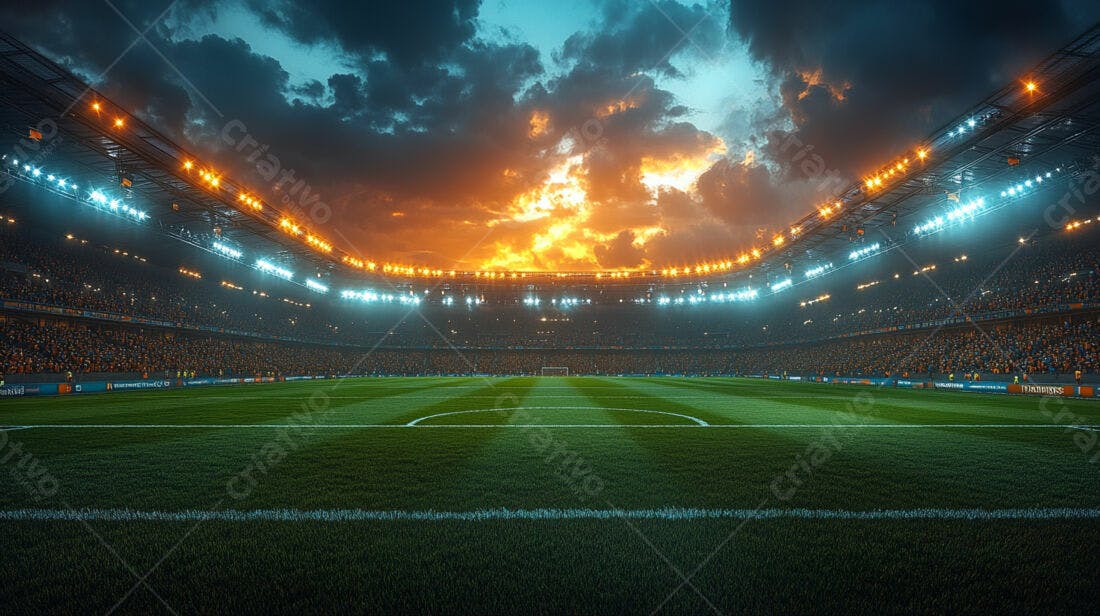 Estádio de futebol ao pôr do sol