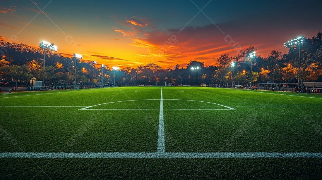 Campo de futebol ao pôr do sol