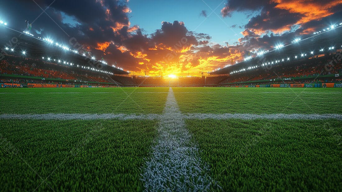 Estádio de futebol ao pôr do sol