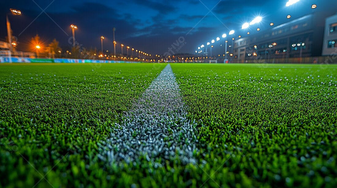 Campo de futebol noturno linha branca