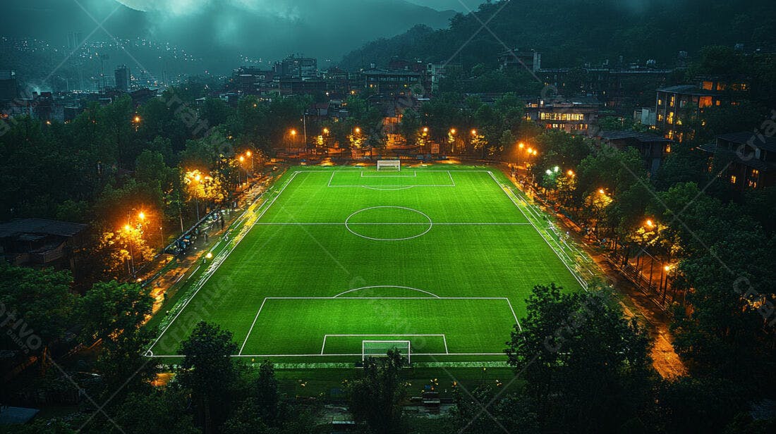 Campo de futebol iluminado à noite