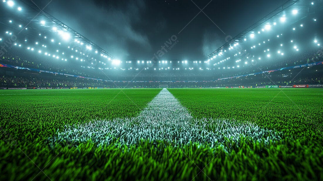 Campo de futebol noturno iluminado