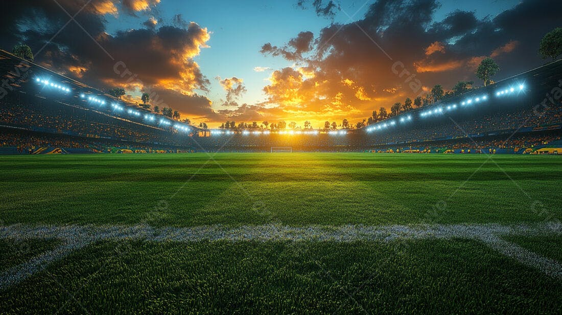 Estádio de futebol ao pôr do sol
