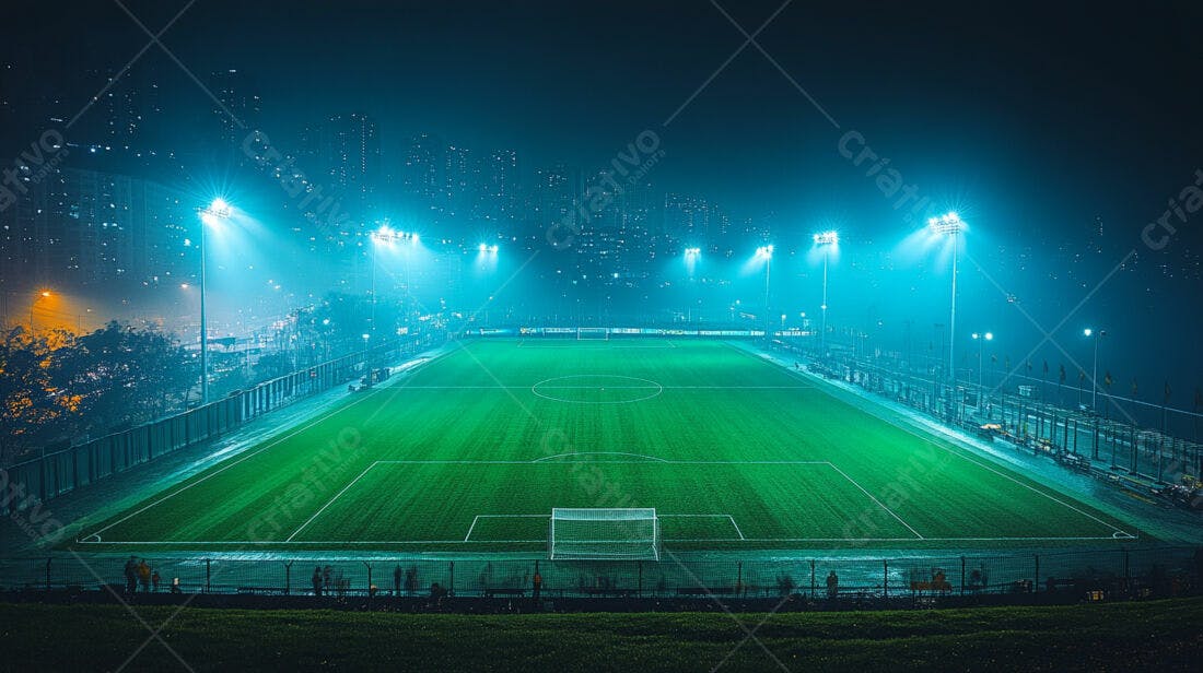 Campo de futebol iluminado à noite