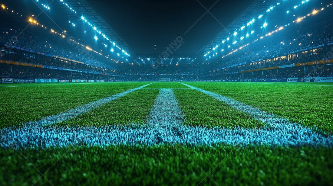 Campo de futebol noturno iluminado