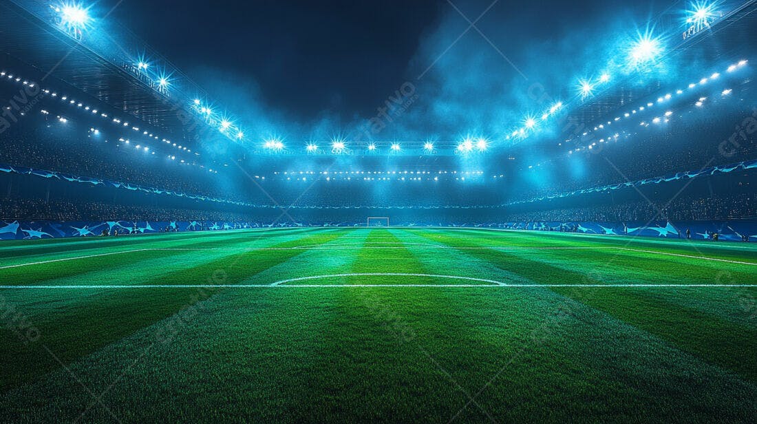 Campo de futebol noturno iluminado