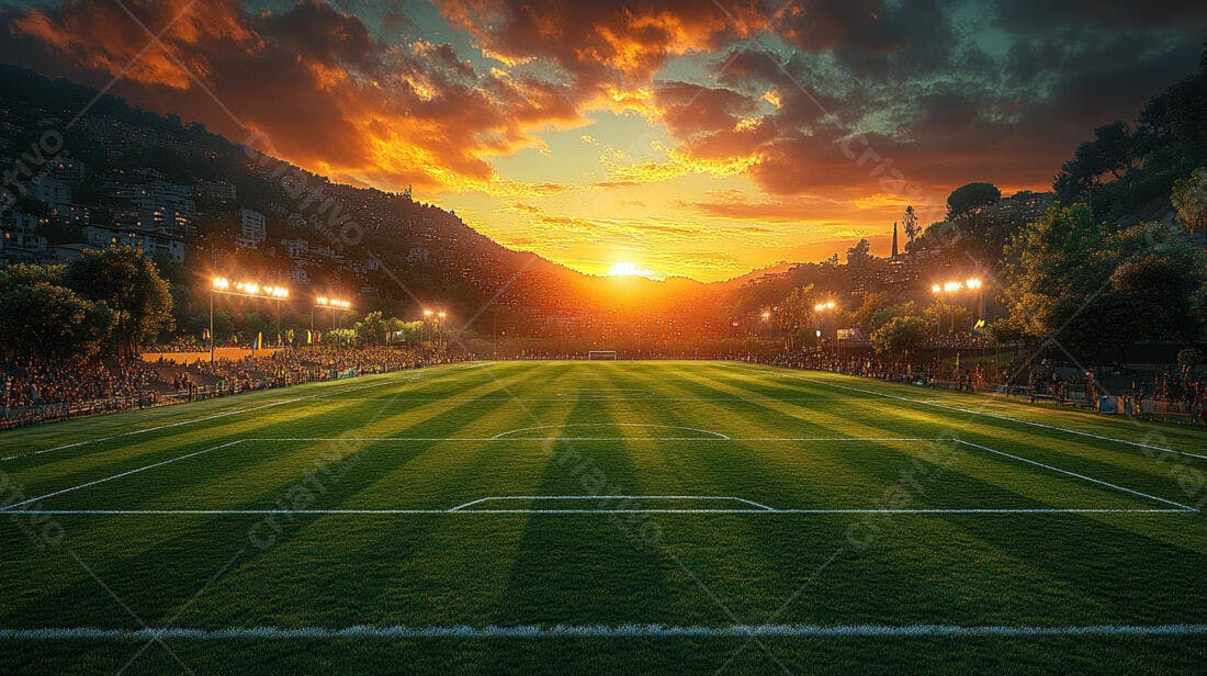 Campo de futebol ao pôr do sol