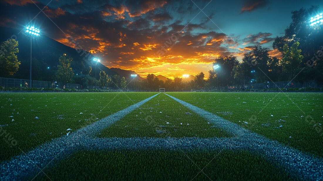 Campo de futebol ao entardecer