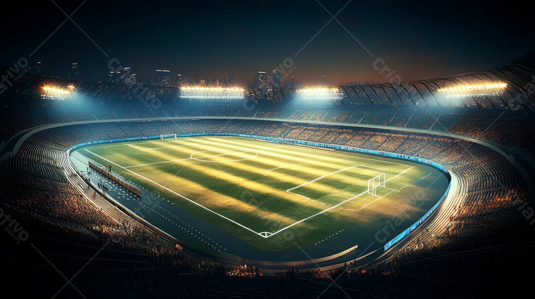 Estádio de futebol iluminado à noite