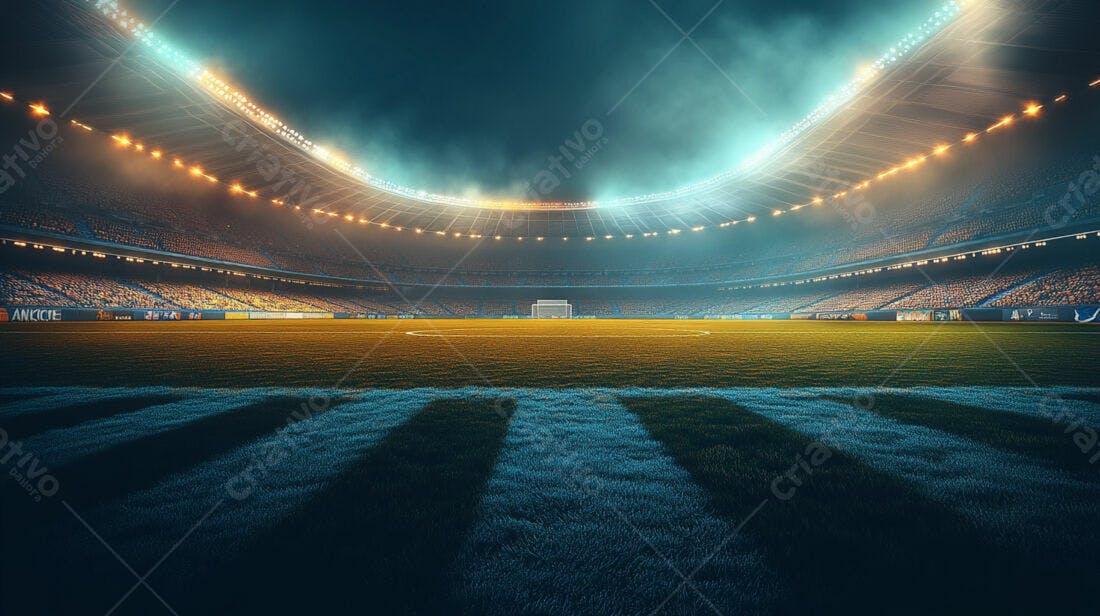 Estádio de futebol noturno iluminado