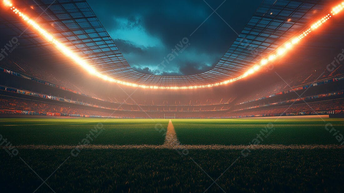 Estádio de futebol iluminado à noite