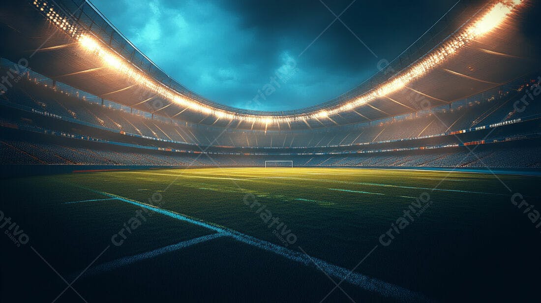 Estádio de futebol noturno iluminado