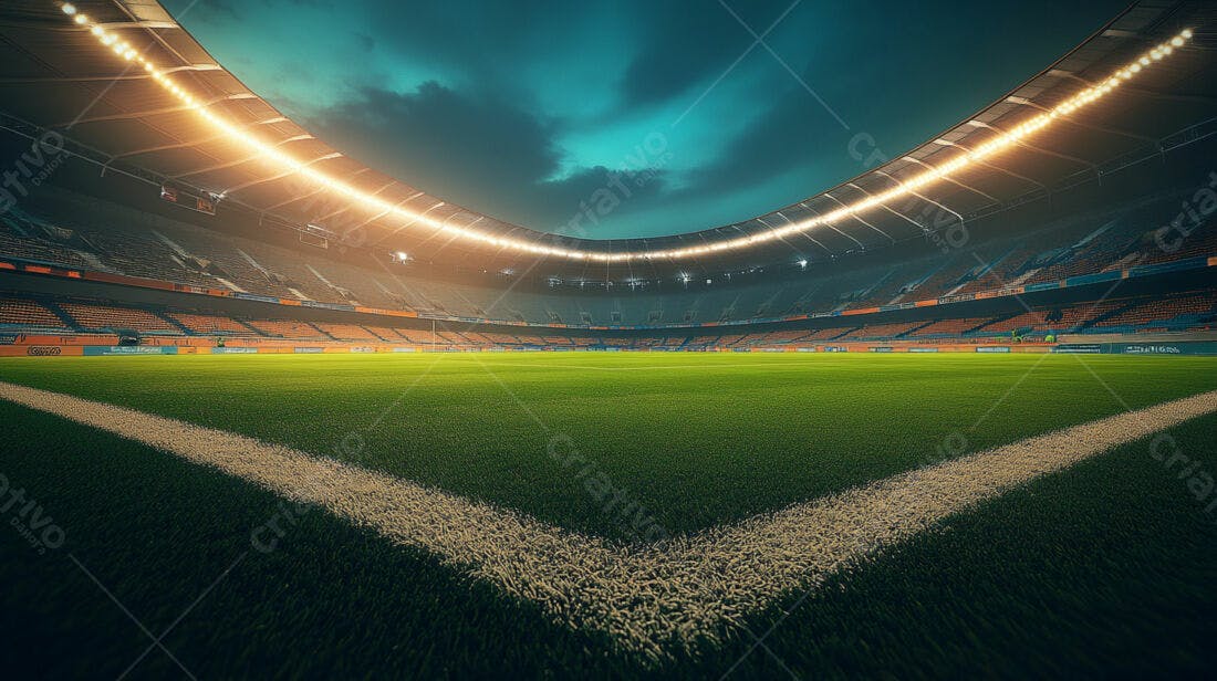 Estádio de futebol iluminado à noite
