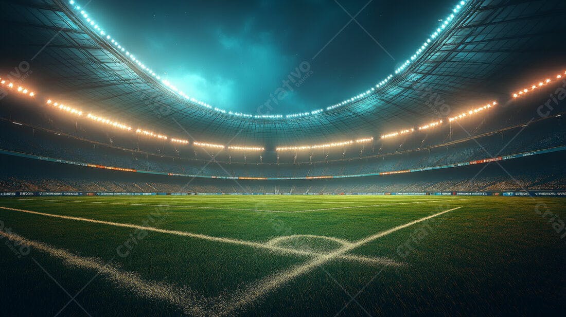 Estádio de futebol noturno iluminado