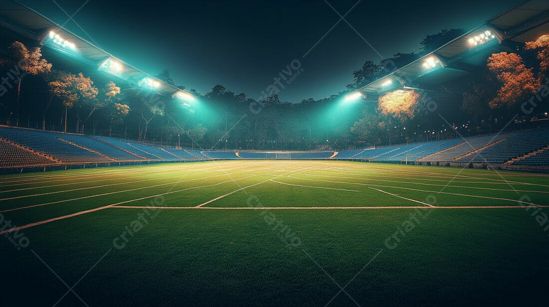 Estádio de futebol noturno iluminado